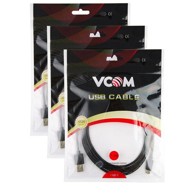 3x V-Com 1.5m USB 2.0 to Micro-USB Data Sync/Charging Cable for Smartphones BLK