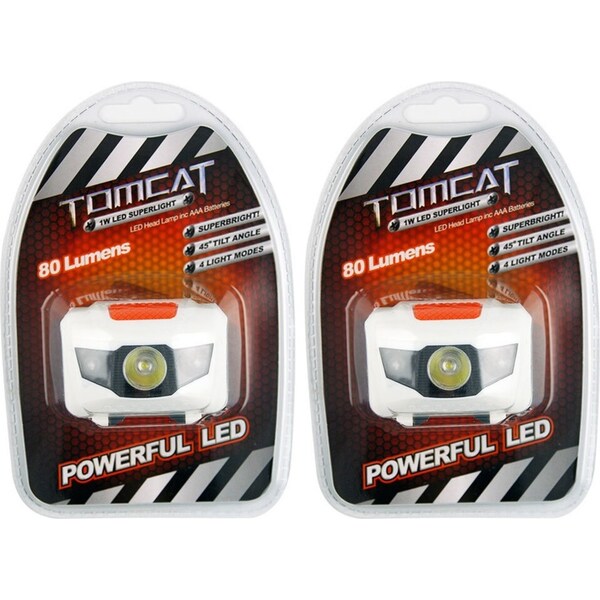 2x Tomcat 1W LED Head Lamp/Light Flashlight Camping Headlamp w/AAA Batteries WHT