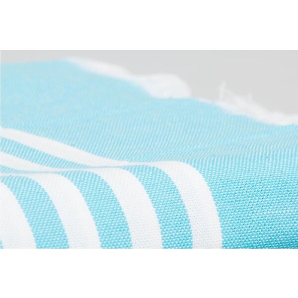 Turkish Beach Towel - Aqua Striped with White Fringe