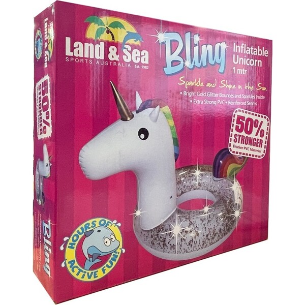 Land & Sea 1m Bling Unicorn Ring Inflatable Water Pool Float/Floating Outdoor