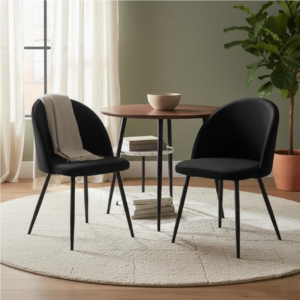 1 Set of 2 Levede Velvet Dining Chairs - Black