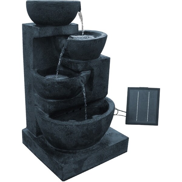 Solar Powered 4 Tier Water Fountain with Light - Blue