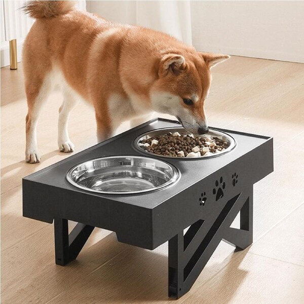 Pawz Elevated Pet Feeder Food Water Double Bowl Adjustable Height Raised Stand
