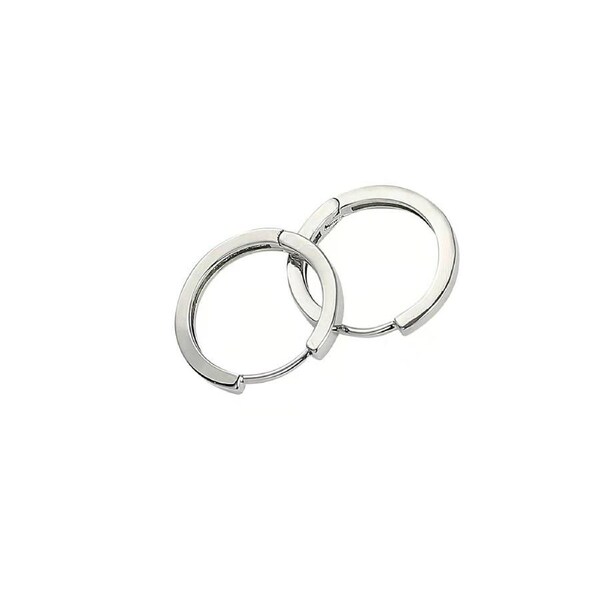 Silver Rhodium Plated Huggie Hoop 10mm Square Sleeper Earrings