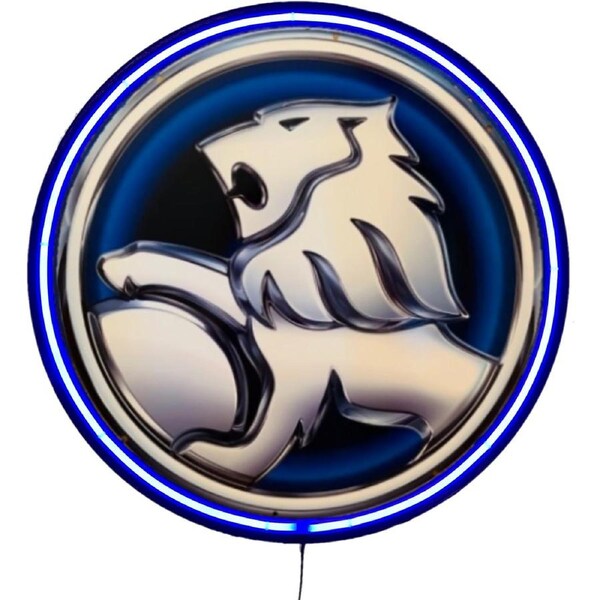 LARGE Holden Blue Lion Bar Garage Wall Light Sign Blue Neon