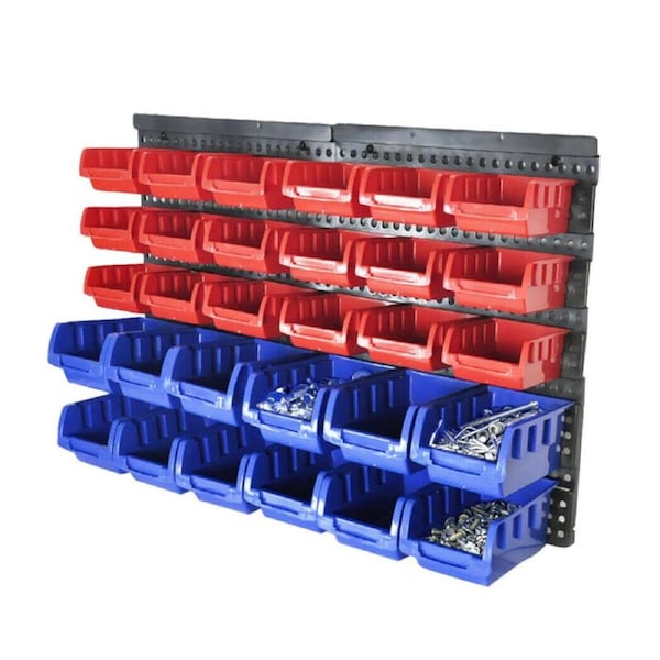 30 Tool Storage Bins Wall Mounted Organiser Parts Garage Workshop Box