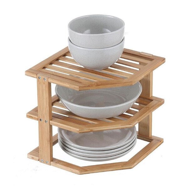 Bamboo Plate Stacker 2 Tier Holder