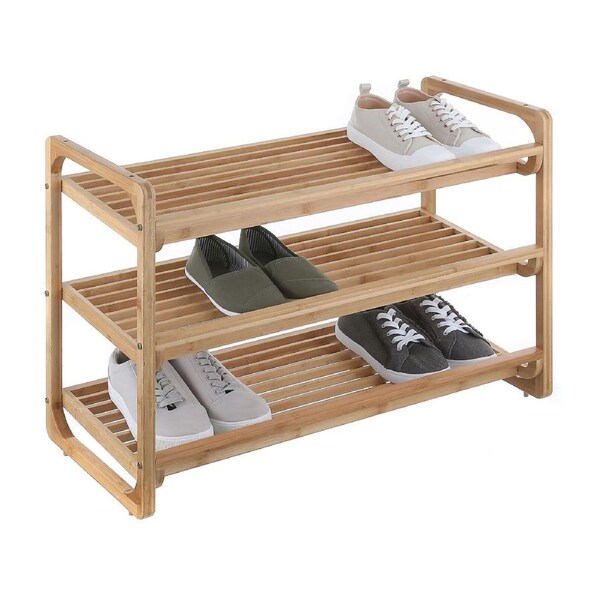 Bamboo Shoe Rack 3 Tier Bench