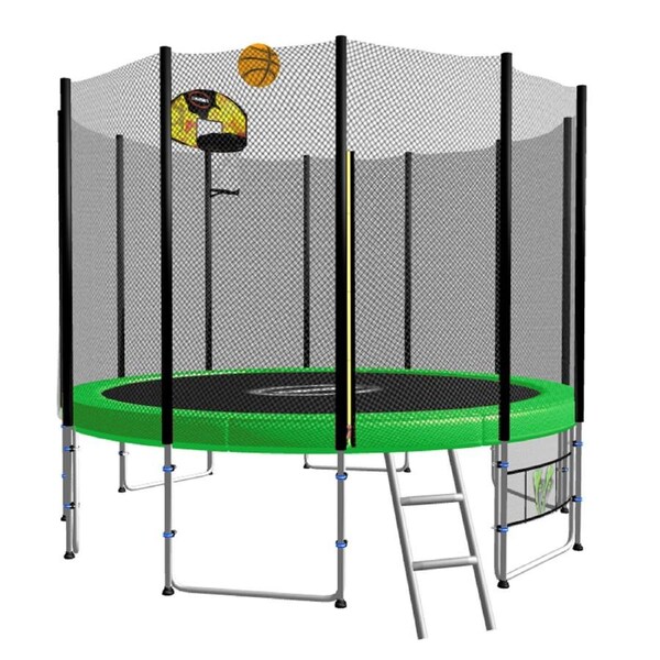Blizzard 12ft Trampoline Green with Basketball Set Green