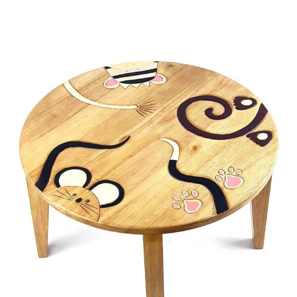 Kids Wooden Mixed animal tails Table - hand carved Timber Children Furniture