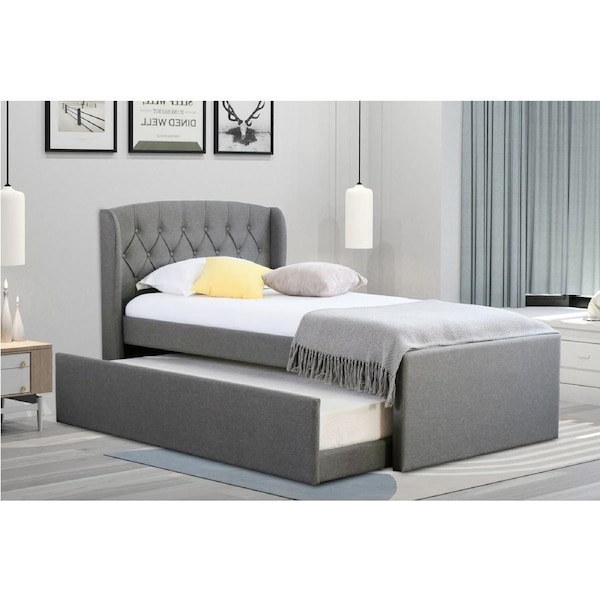 Istyle Dupont King Single Trundle Storage Bed Frame Fabric Grey