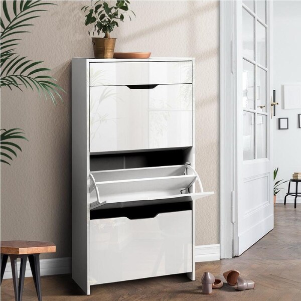 24 Pairs Artiss Shoe Rack Storage Cabinet White Luna