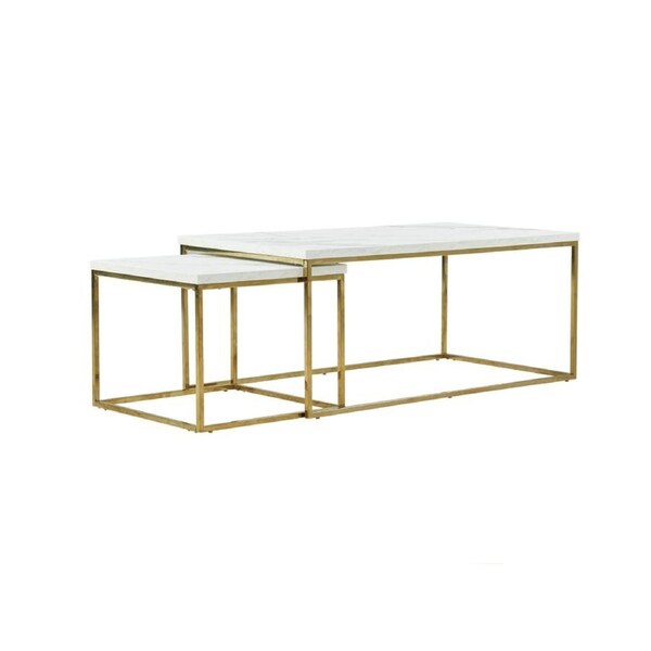 Design Square Nesting Coffee Table Set Metal Frame - White & Gold