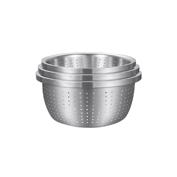 SOGA Stainless Steel Nesting Basin Colander Perforated Kitchen Sink Washing Bowl Metal Basket Strainer Set of 3