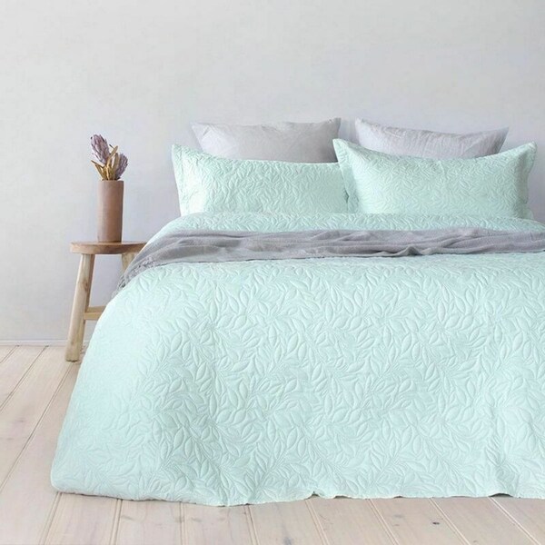 Bambury Queen / King Botanica Embossed Coverlet Set - Glacier