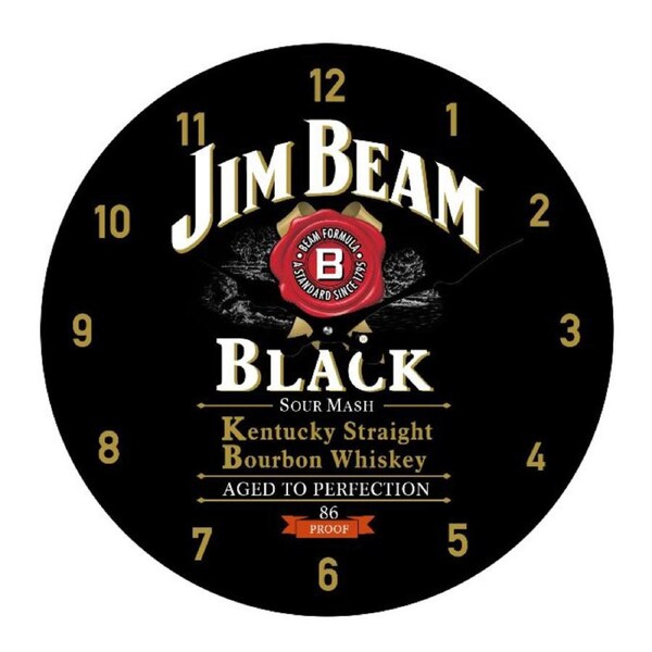 Clock French Country Wall Small 17cm JIM BEAM BLACK ALCOHOL