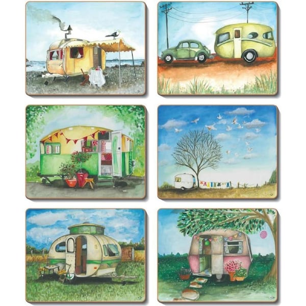 Cinnamon Vintage Caravans Cork Backed Placemats Set 6