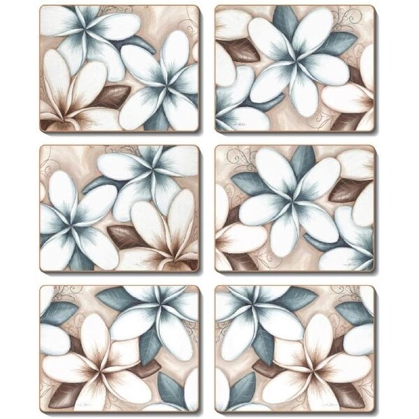 Cinnamon Ocean Frangipani Cork Backed Placemats Set 6