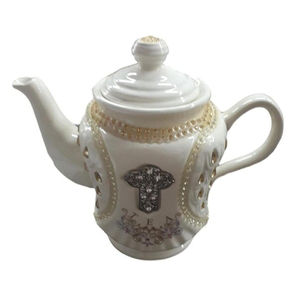 French Country Lovely Kitchen Teapot CRYSTAL BLING China Tea Pot