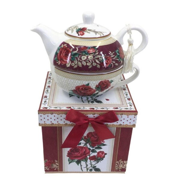 French Country Lovely Kitchen Tea For One Red Rose China Teapot