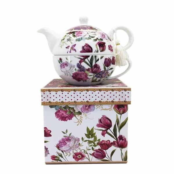 French Country Lovely Kitchen Tea For One Red Tulip China Teapot