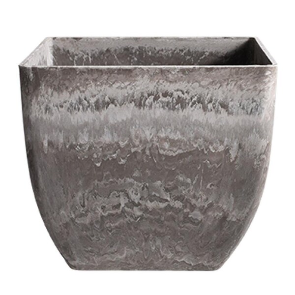 SOGA 27cm Rock Grey Square Resin Plant Flower Pot in Cement Pattern Planter Cachepot for Indoor Home Office