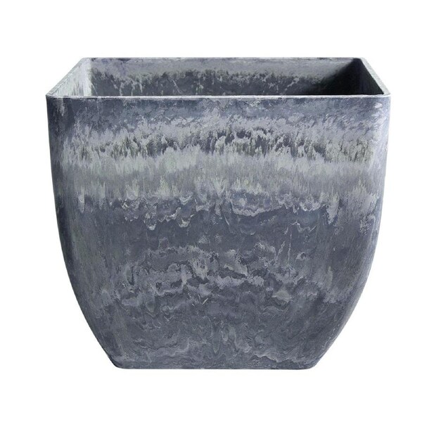 SOGA 27cm Weathered Grey Square Resin Plant Flower Pot in Cement Pattern Planter Cachepot for Indoor Home Office