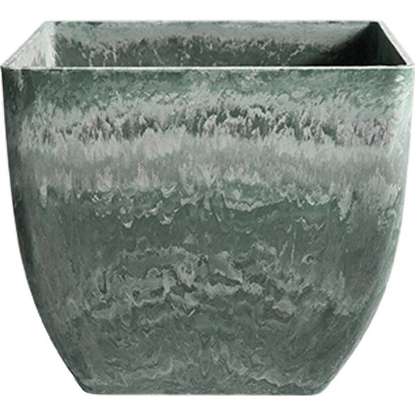 SOGA 32cm Green Grey Square Resin Plant Flower Pot in Cement Pattern Planter Cachepot for Indoor Home Office