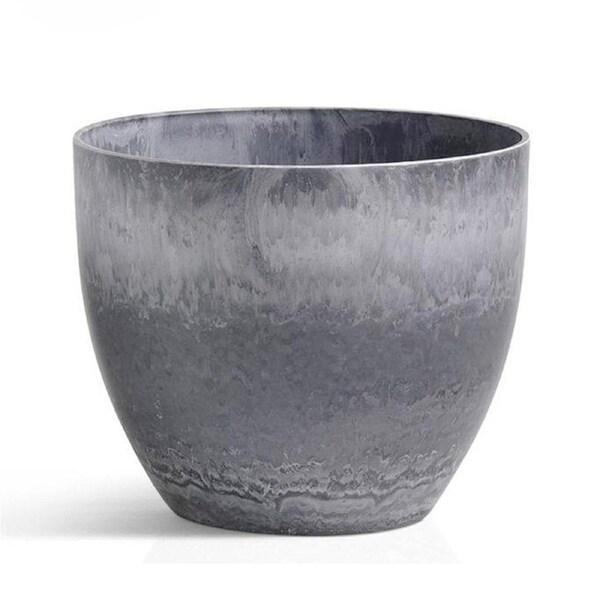 SOGA 32cm Weathered Grey Round Resin Plant Flower Pot in Cement Pattern Planter Cachepot for Indoor Home Office