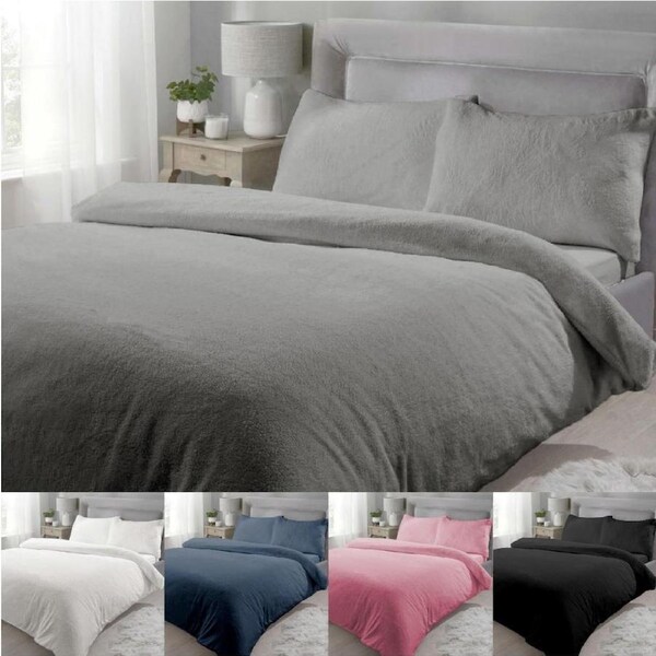 Teddy Fleece Quilt Cover & Pillowcase Set - 5 Colours Single / Black