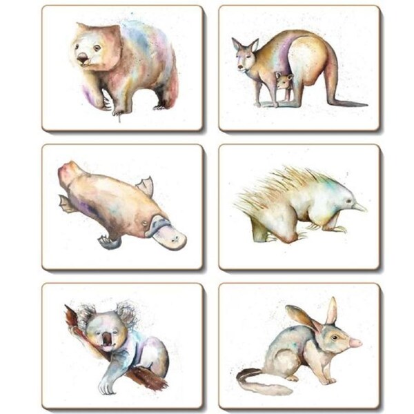 Cinnamon A Brush with the Bush Cork Backed Drink Coasters Set 6