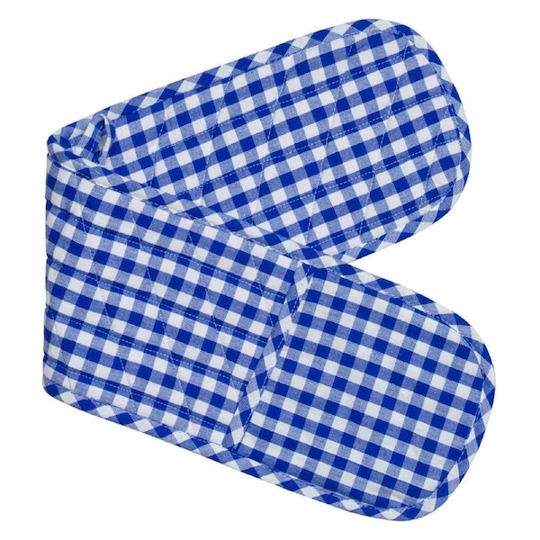 Gingham Check Kitchen Double Oven Gloves BLUE CHECK Pot Holder Mitt