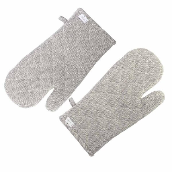 Rans Kitchen Cooking Oven Gloves Set of 2 Herringbone Taupe/Charcoal Pot Mitts