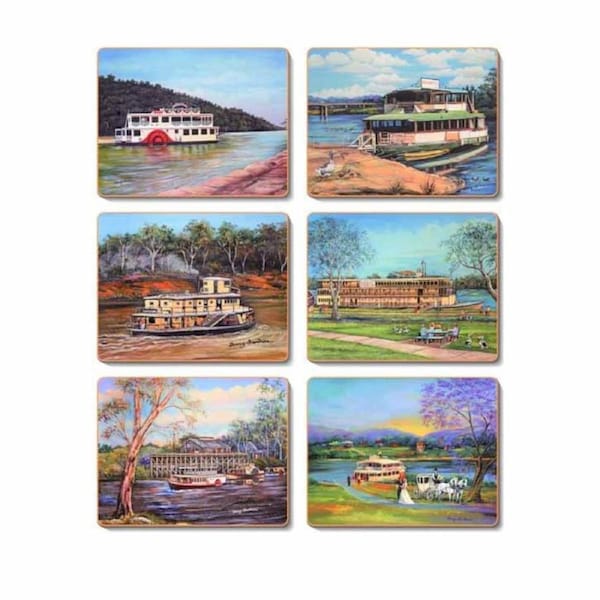 Cinnamon Paddle Steamer Cork Backed Drink Coasters Set 6
