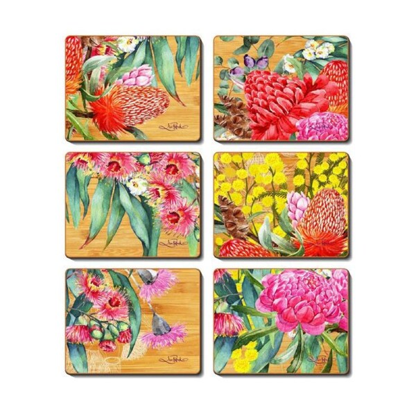 Cinnamon Native Flowers Cork Backed Drink Coasters Set 6