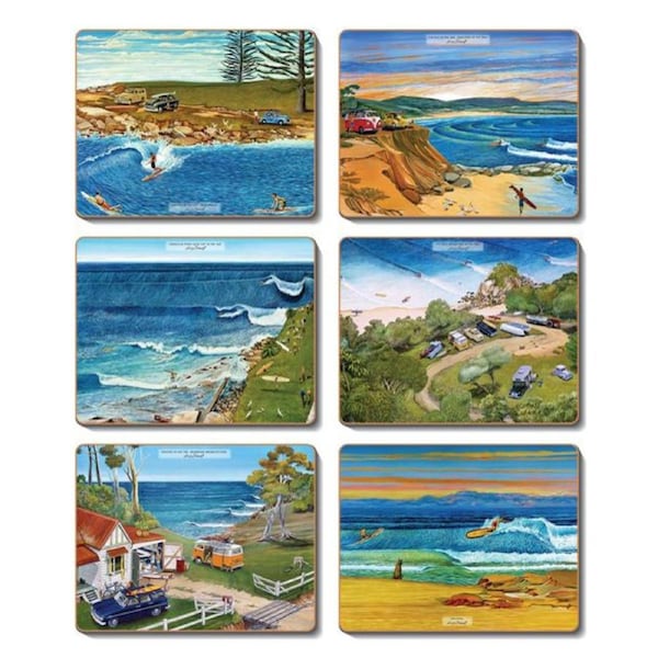 Cinnamon Surf Safari Cork Backed Placemats Set 6