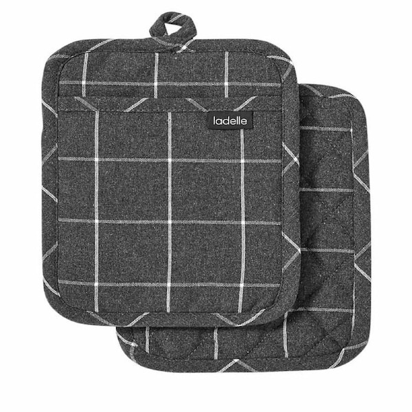 Ladelle Eco Check Recycled Charcoal Oven Pot Holders Set of 2