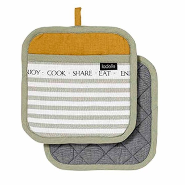 Ladelle Revive Green Mustard Oven Pot Holders Set of 2