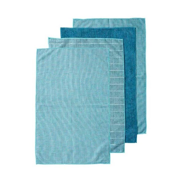 Ladelle Microfibre Kitchen Tea Towels Teal Dish Cloths Set 4