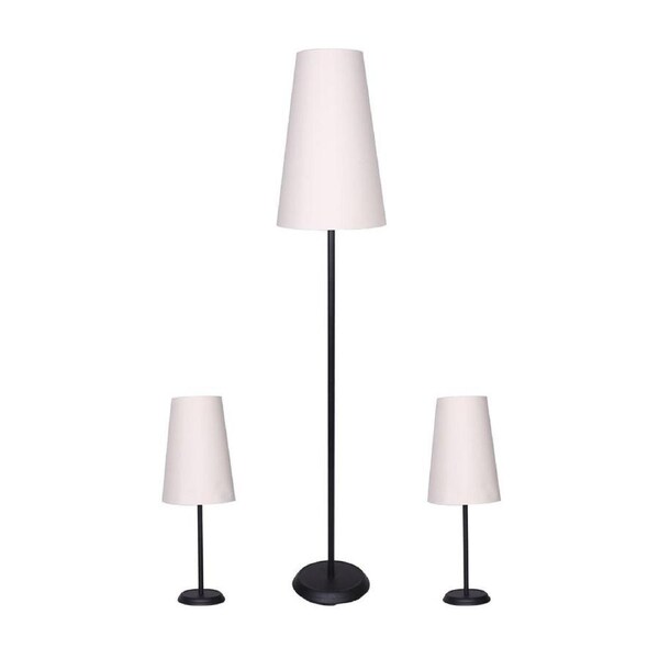 3pc Set Floor Lamp Table Desk Lamps Bedside Side Light Stand Reading Black Metal Lighting