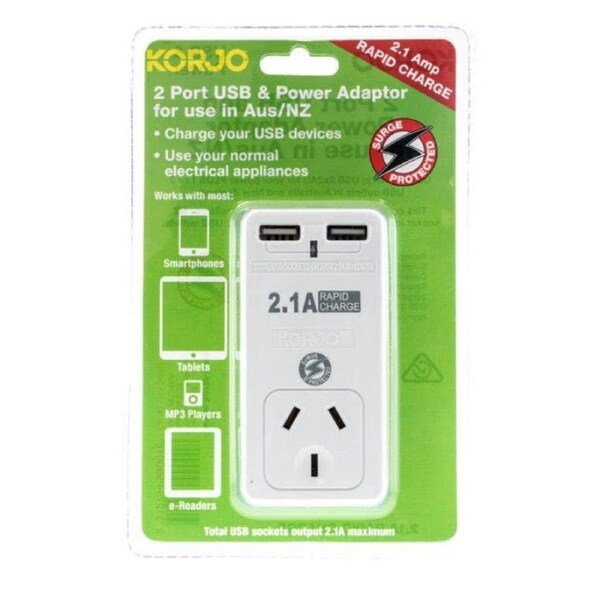 Korjo 2 Port USB Power Adaptor Aus