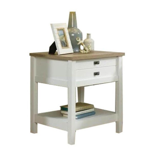 Cottage Road Night Stand Side Table - Soft White / Lintel Oak