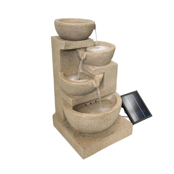 4 Tier Cascading Bowls Solar Water Feature Water Fountain in Brown F996A1