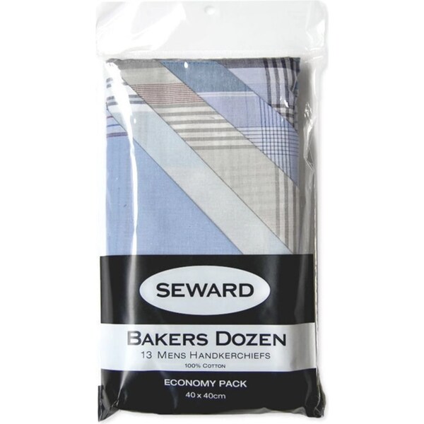 13x Mens Handkerchiefs SEWARD 100% Cotton Pocket Square Hankies Hanky Quality