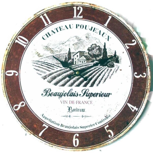 French Country Retro Wall Clock 34cm Chateau Poujeaux Paris