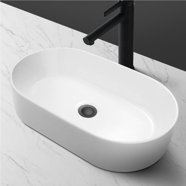 ACA Bathroom Ceramic Wash Basin Vanity Glossy White Bowl Sink Counter Top Oval 530mm