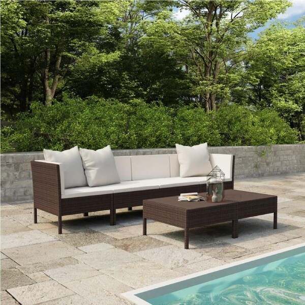 6 Piece Garden Lounge Set with Cushions Poly Rattan Brown vidaXL