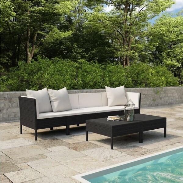 6 Piece Garden Lounge Set with Cushions Poly Rattan Black vidaXL