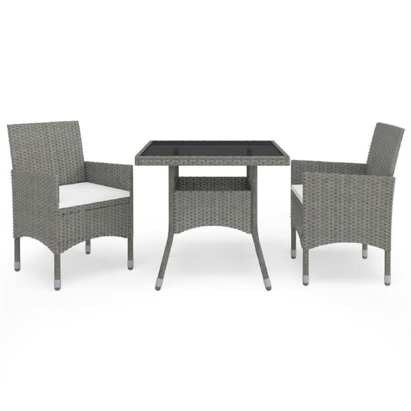 3 Piece Garden Dining Set Grey Poly Rattan and Glass vidaXL
