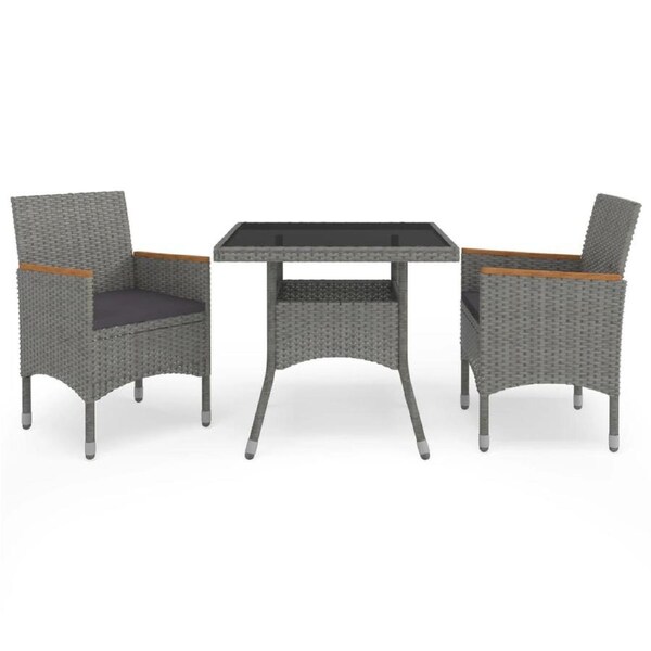 3 Piece Garden Dining Set Grey Poly Rattan and Acacia Wood vidaXL